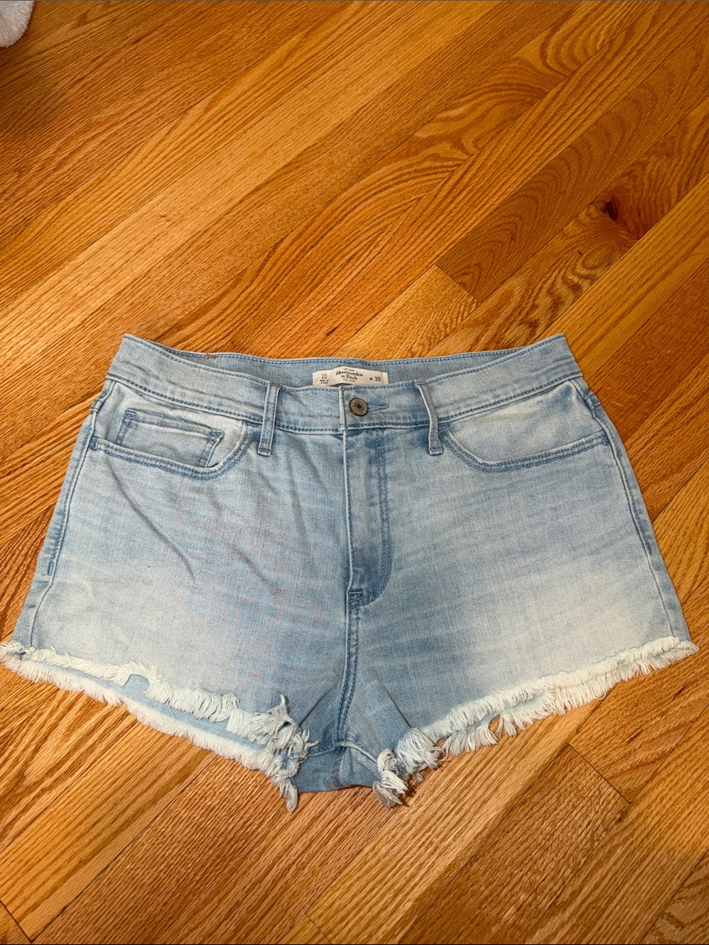 Abercrombie & Fitch Light Wash Distressed Denim Shorts